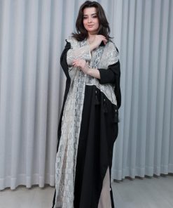 Alternative view of أوبرا فاشن - جلابية نسائية طويلة قطعتين مع ربطة بالخصر لون اسود