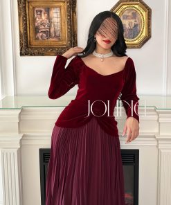 جولينا - فستان مخمل كم طويل