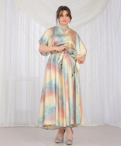 أوبرا فاشن - جلابيه سهرة ستان بلون المرشميلو مع شك يدوي عند الرقبة