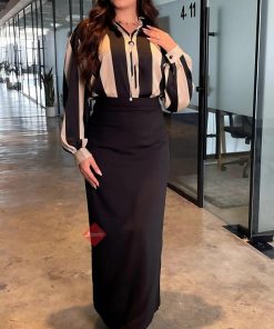 بلوزة نسائية أنيقة مخططة بأكمام طويلة