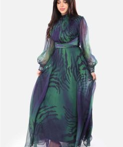 Alternative view of أوبرا فاشن - فستان شيفون طويل مشجر بأكمام شفافة وتصميم أنيق