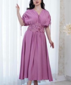 أوبرا فاشن - فستان ناعم لون زهري مزين بورود ثلاثية الابعاد بالخصر