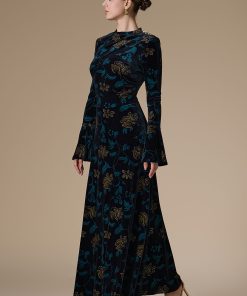 Alternative view of اكتان - فستان اسود طويل مخمل بنقش زهري