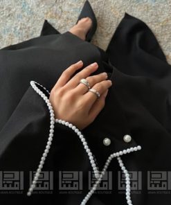 دار امتنان - عباية عيد سوداء مطرزة باللؤلؤ بتصميم فستان متصل- 1526