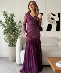 أوبرا فاشن - فستان سهرة لون عنابي فاخرة وأنيق