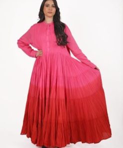 أوبرا فاشن - جلابية كويتية كلوش لون زهري مموج اكمام طويلة