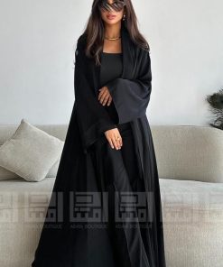 دار امتنان - عباية كلوش سوداء صيفية أنيقة بقماش بودرة- 1321