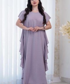 أوبرا فاشن - جلابية كويتية لون موف منقطة على درابية بالجوانب