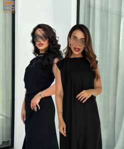 دار امتنان - بكج الأناقة السوداء فستان يومي و فستان بكسرات أنثوية- 2074
