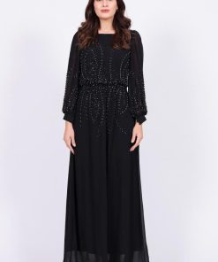 تريجر آيلاند - فستان طويل سهرة مرصع باللؤلؤ الصناعي