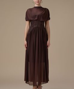 اكتان - فستان طويل بني شيفون