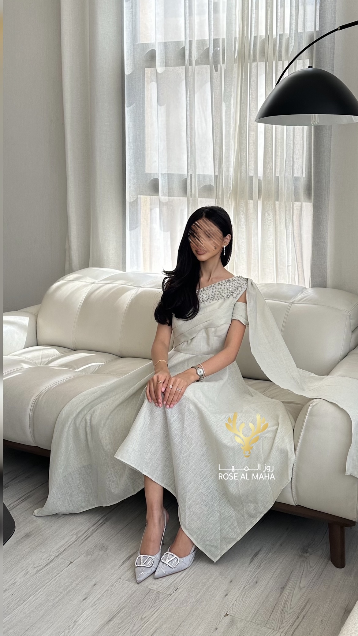 روز المها - فستان ميد كتان انيق