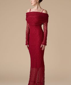 Alternative view of اكتان - فستان أحمر طويل دانتيل