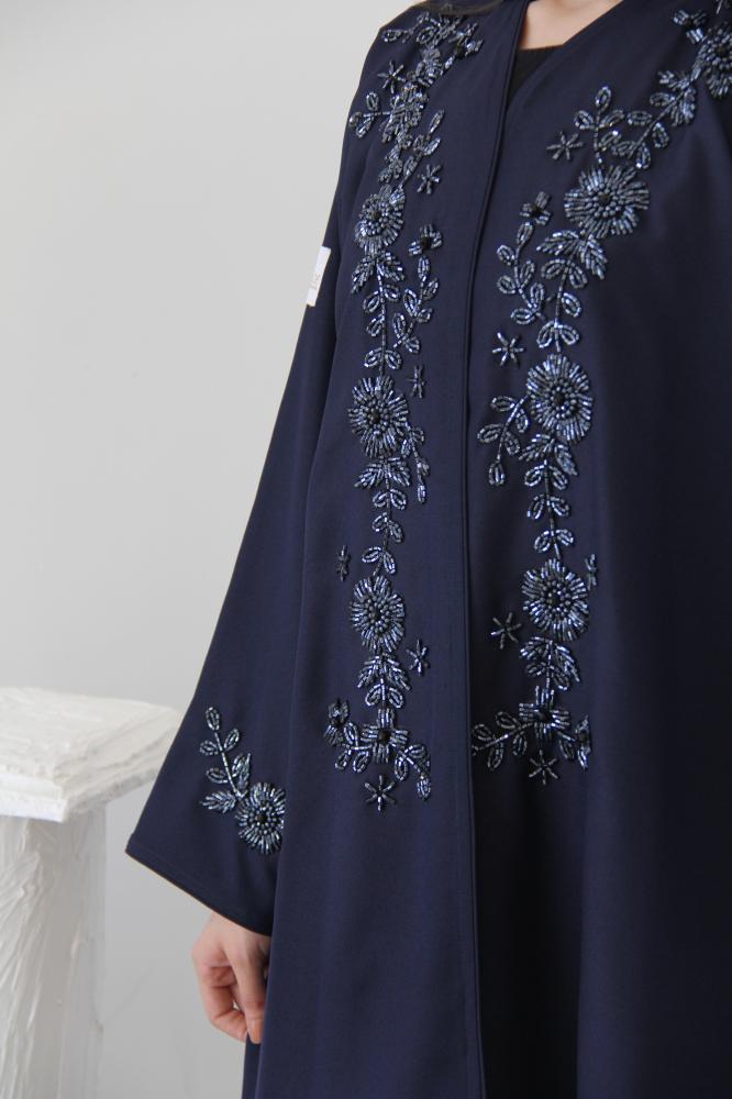 عباية بقماش سراميك كحلي مع شك انيق - Image 2