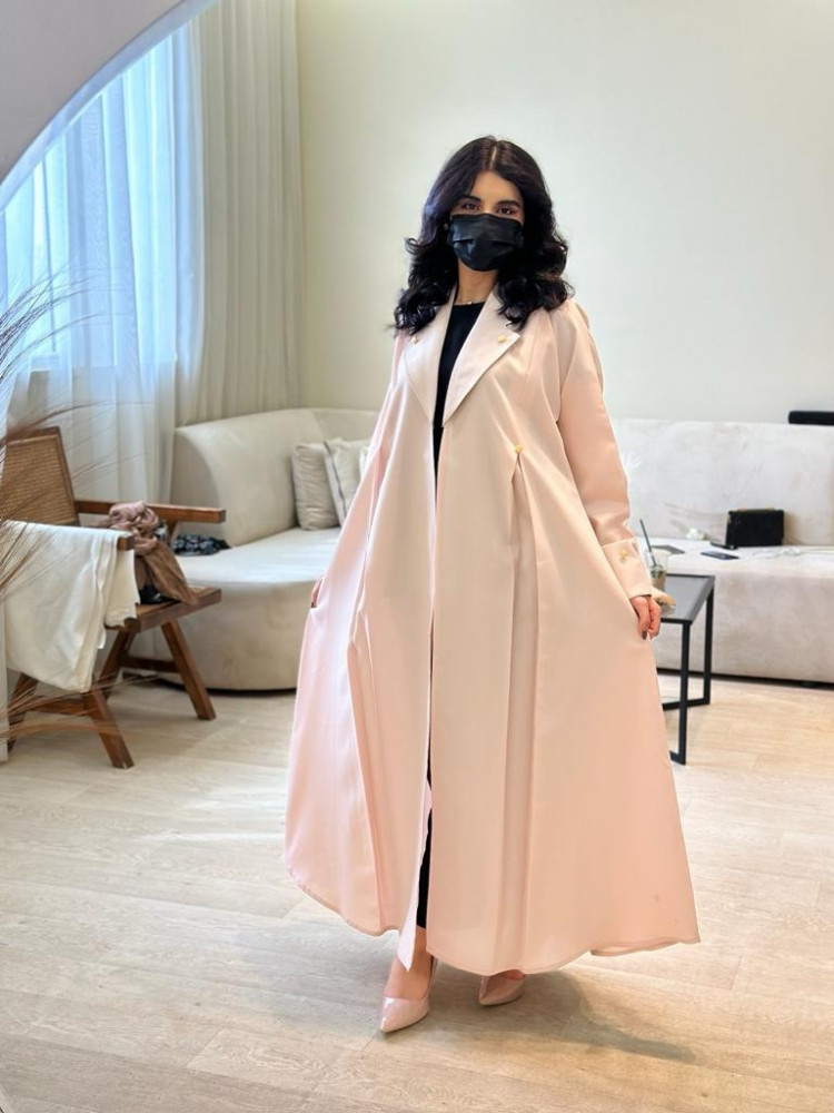 مارينا للعبايات - عباية كريب كتان لون وردي فاتح - Image 4