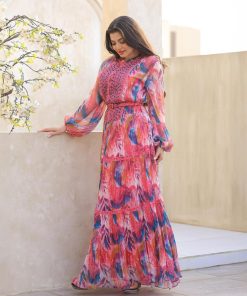 Alternative view of أوبرا فاشن - جلابية شيفون مشجرة فاخرة مع شك كريستال بالصدر وحزام أنيق