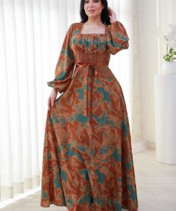 Alternative view of أوبرا فاشن - فستان ناعم شيفون مموج باكسسوار بالخصر