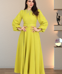 تريجر آيلاند - فستان طويل باكمام طويلة مزينة بحبات اللؤلؤ