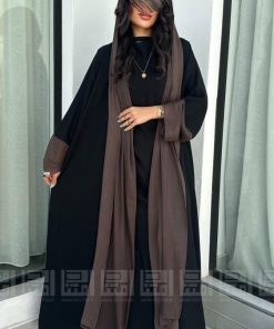 Alternative view of دار امتنان - عباية صيفية أنيقة بقصة A Line من قماش بلاك بيري البني- 1450