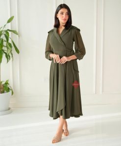 Alternative view of بينوش  - فستان كريب ناعم باكمام شيفون و كلفة مطرزة على الكتف