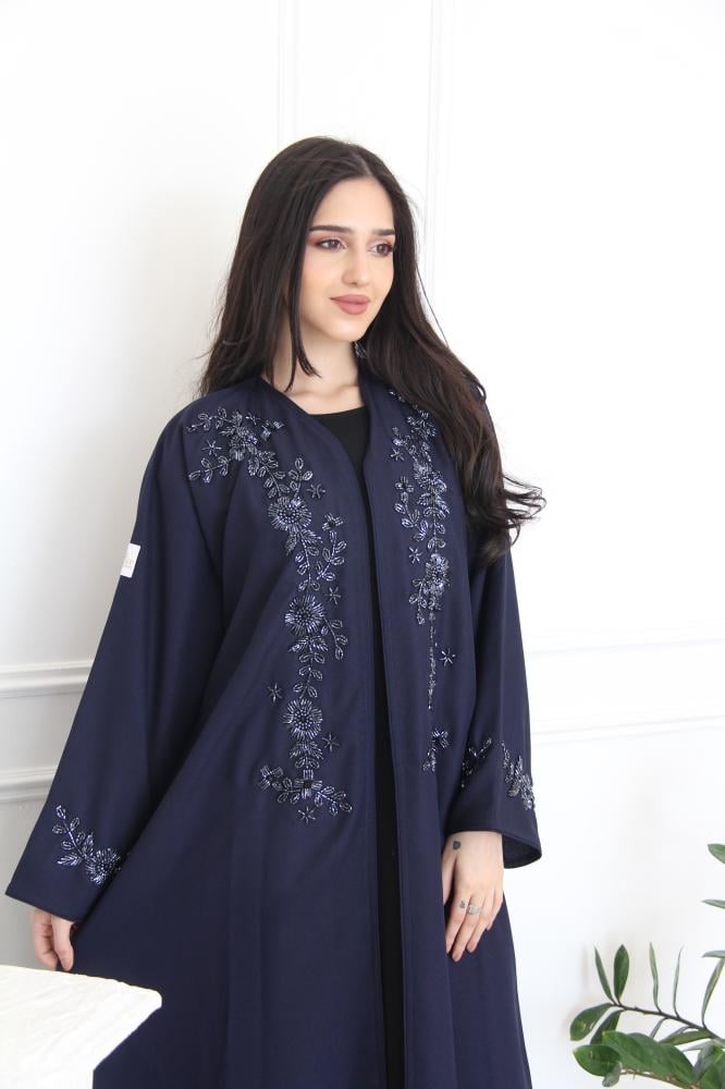 عباية بقماش سراميك كحلي مع شك انيق - Image 3