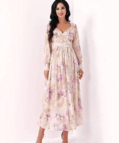 تريجر آيلاند - فستان مشجر ميدي بأكمام طويلة