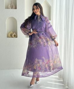 Alternative view of أوبرا فاشن - فستان قماش اورجانزا بفيونكه ومزين بالكتف بورود ثلاثية الابعاد وحزام