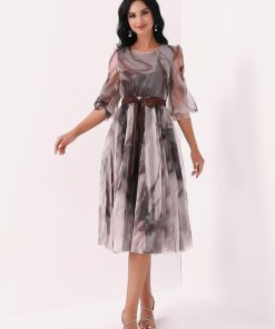 تريجر آيلاند - فستان قصير مشجر ساتان و اكمام تل