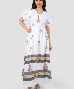 Alternative view of أوبرا فاشن - جلابية كويتية لون ابيض ميدي مزينة بترتر على زم بالخصر