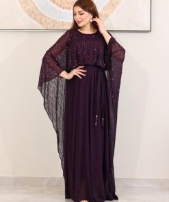 تريجر آيلاند - فستان بنفسجي يتميز بتصميم واسع ومنسدل بأكمام طويلة