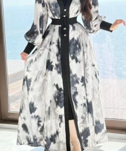 تريجر آيلاند - فستان ستان طويل مشجر بحزام