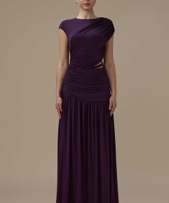 اكتان - فستان بنفسجي طويل درابيه