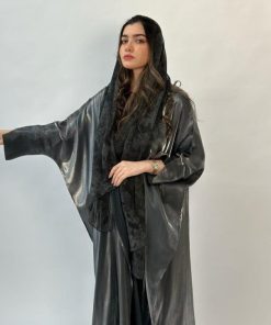 مارينا للعبايات - عباية فراشة لون رمادي