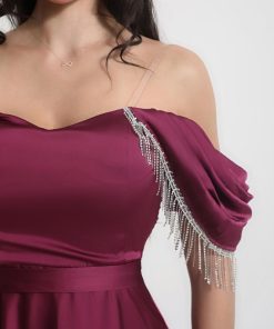 Alternative view of تريجر آيلاند - فستان سهرة طويل اوف شولدر باكمام نازله مع اكسسوار ناعم