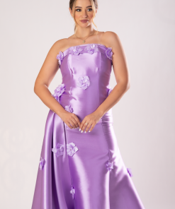 Alternative view of تريجر آيلاند - فستان سهرة طويل ساتان اوف شولدر بذيل