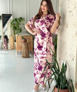 أوبرا فاشن - فستان لف قماش ستان حرير مزين بربطه في الخصر