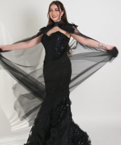 Alternative view of تريجر آيلاند - فستان سهرة طويل بكاب شفاف وتفاصيل براقة