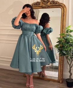 روز المها - فستان تيفاني بأكمام بف