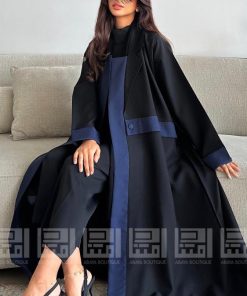 دار امتنان - عباية سوداء نصف كلوش كحلي بياقة جاكيت بقماش بارد- 1470