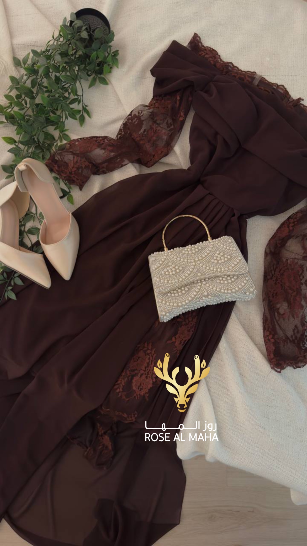 روز المها - فستان ناعم جورجيت اكماد دانتيل - Image 4