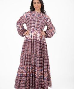 أوبرا فاشن - جلابية كويتية لون عنابي مشجرة مع سكارف