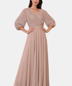 تريجر آيلاند - فستان سهرة طويل شيفون مزين من الصدر و الاكمام