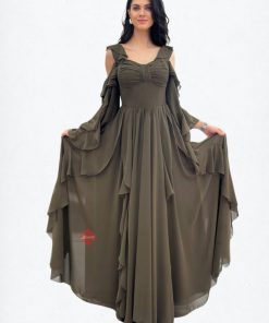 بينوش - فستان طويل ناعم شيفون ستايل كت مزين بكرانيش