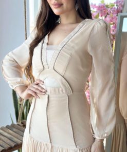 Alternative view of أوبرا فاشن - فستان سهرة شيفون حرير مع خطوط كرستال وقصة كسرات من الأسفل طبقات