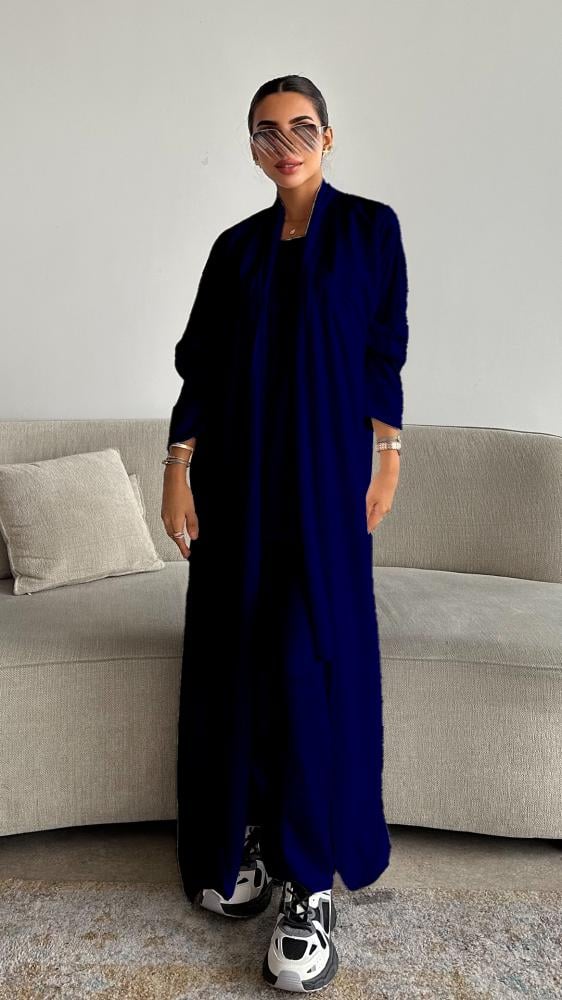 دار امتنان - عباية كحلية صيفية ثلاث قطع بتصميم عصري من الحرير المغسول- 1560 - Image 4