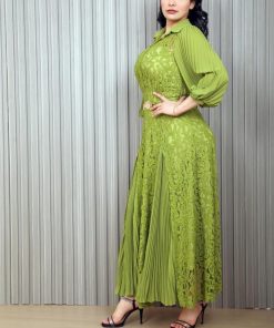 Alternative view of أوبرا فاشن - فستان طويل دانتيل اكمام طويلة من الاسفل كسرات بلاسية مع حزام