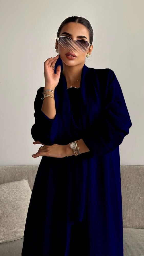 دار امتنان - عباية كحلية صيفية ثلاث قطع بتصميم عصري من الحرير المغسول- 1560 - Image 2