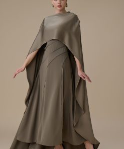 اكتان - فستان ميدي من قطعتين زيتي بتصميم كاب