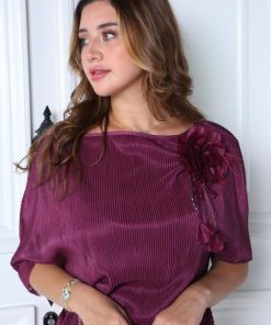 Alternative view of أوبرا فاشن - فستان قماش لامية بيليسية بالوان متدرجة وكتف مكشوف