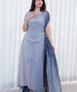 أوبرا فاشن - جلابية كويتية وسعة لون رمادي مموج قماش مكسر